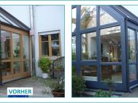 Vorher-Nachher eines Wintergartens in blau