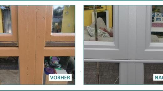 Vorher-Nachher eines Fensters in weiß 