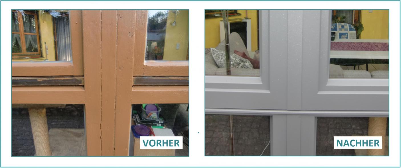Vorher-Nachher eines Fensters in weiß