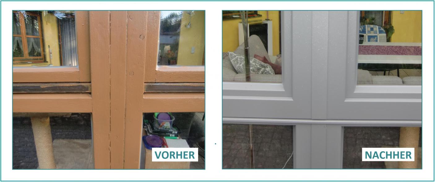 Vorher-Nachher eines Fensters in weiß 