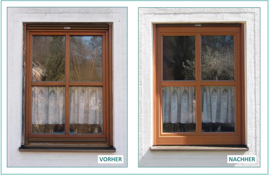 Vorher-Nachher eines Holzfensters