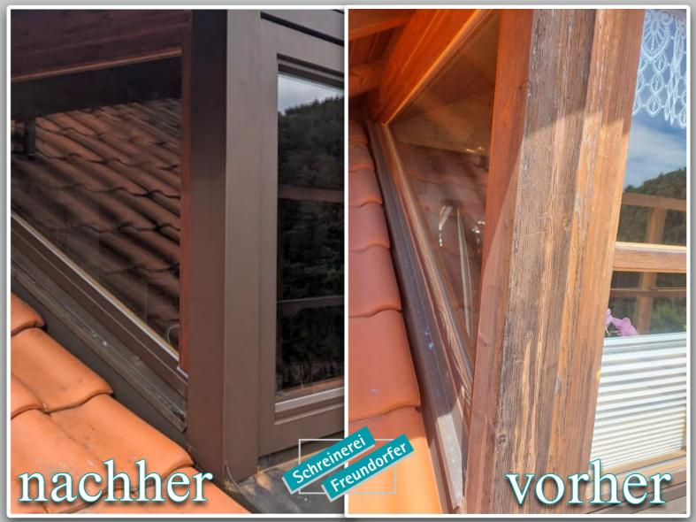 Holzfenster-Renovierung mit Aluminium dunkelbraun