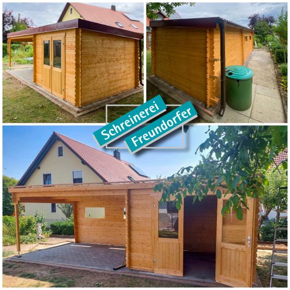 Gartenhaus mit Carport aus Holz