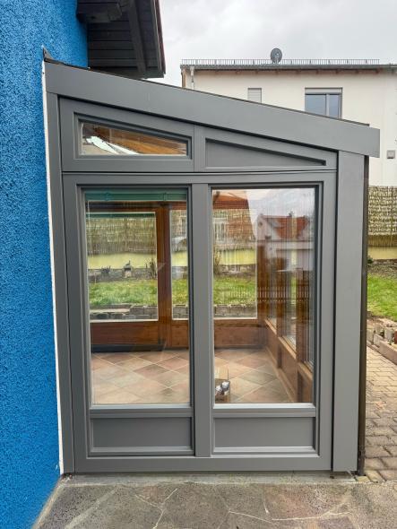 Wintergarten Holz-Alu Renovierung grau RAL 9007 fs