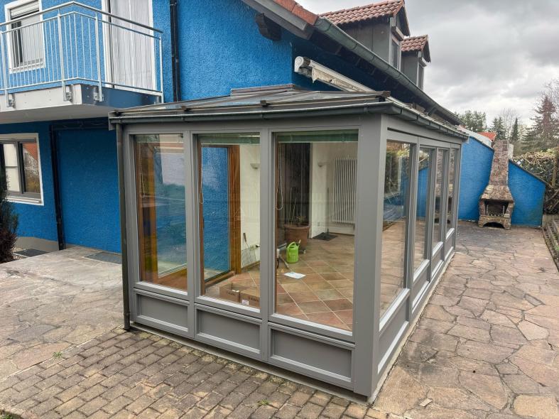 Wintergarten Holz-Alu Renovierung grau RAL 9007 fs 2