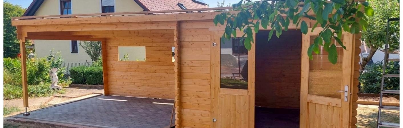 Gartenhaus mit Carport aus Holz 2